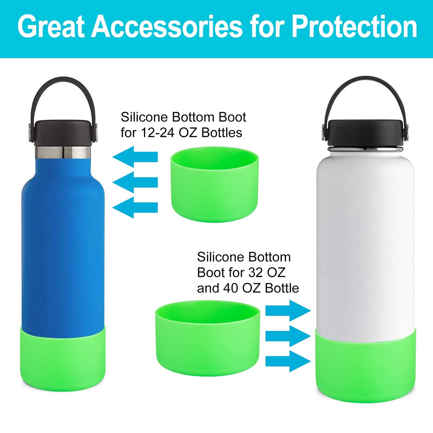 DBIW Boot for Hydro Flask 12-24 OZ Water Bottle/Stanley Tumbler, Bottom Boots for Hydroflask Sports Water Bottles, Silicone Bottom Cover Sleeve (Green, Fits Stanley Cups + Hydro 12-24 oz)