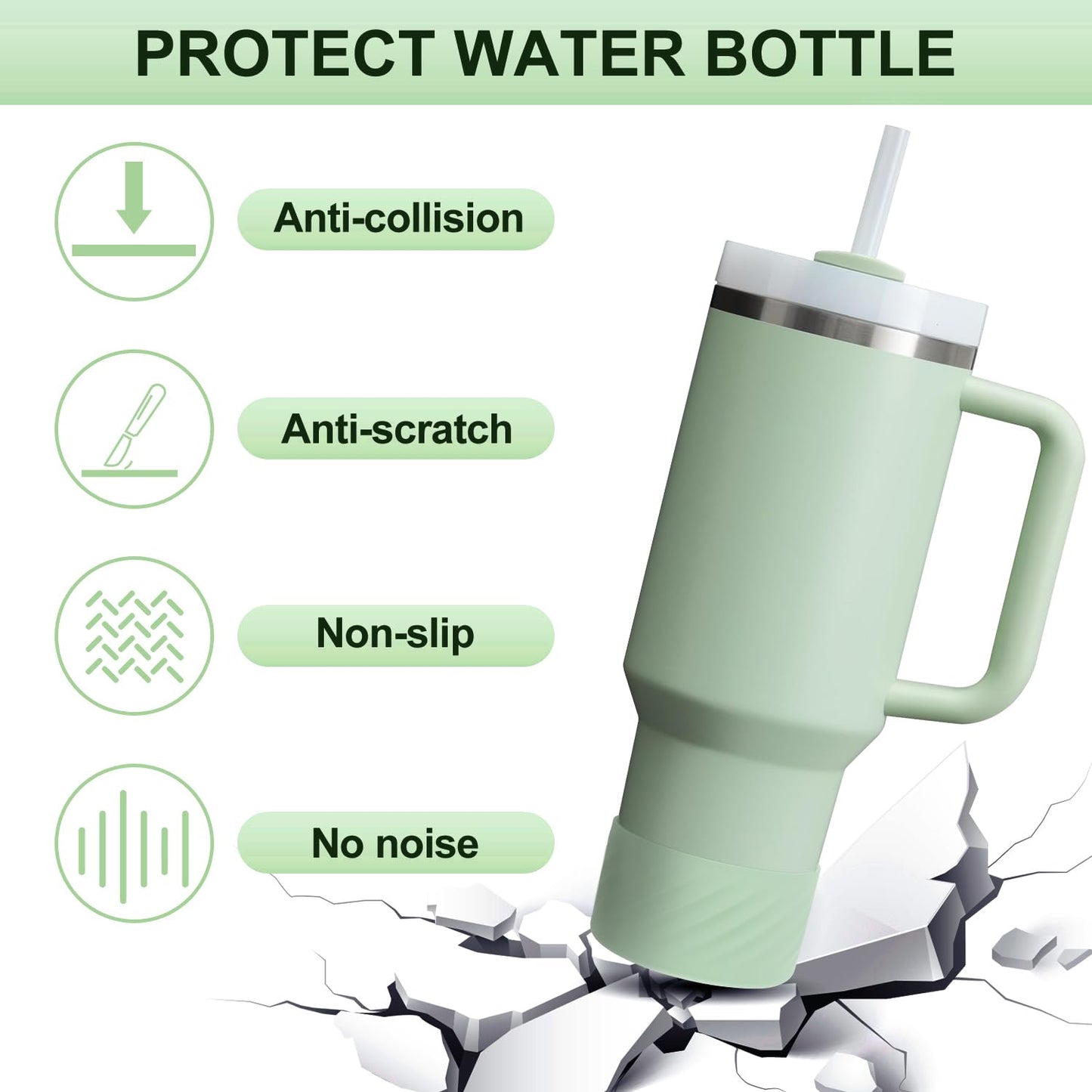 Affute Protective Silicone Boot for Stanley Quencher H2.0 40 oz & IceFlow Flip 20 oz 30 oz and hydroflask 12-24 oz, Anti-Slip Bottle Bottom Sleeve Cover (Matcha Cream)
