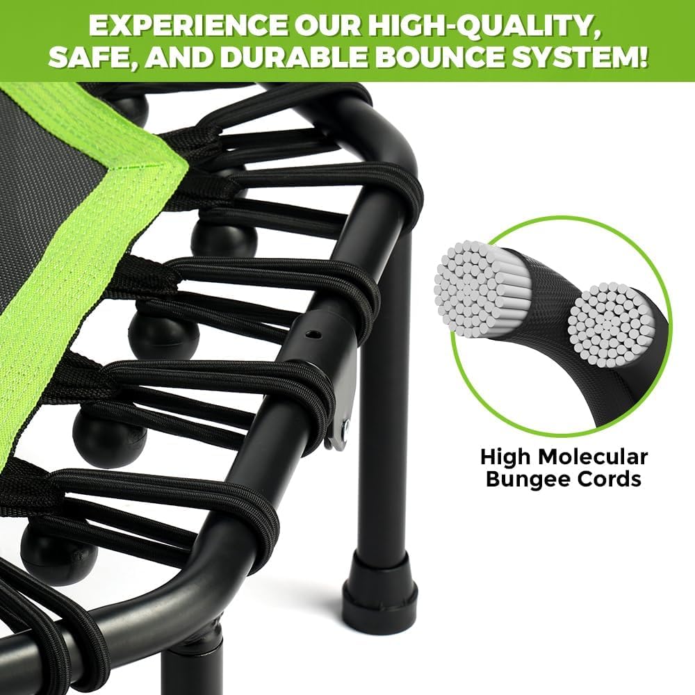 ONETWOFIT Foldable Rebounder Trampoline for Adults, 42” Mini Fitness Trampoline W/Adjustable Foam Handle Bungees, Quiet Exercise Trampoline for Personal Indoor Garden Workout, Max Load 330lbs