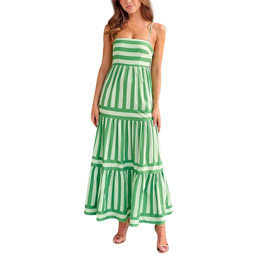 Generic Women Cute Print Maxi Cami Dress Loose Sleeveless Spaghetti Strap Boho Dress Flowy Graffiti Long Aline Sun Dress（A-Green,Large）
