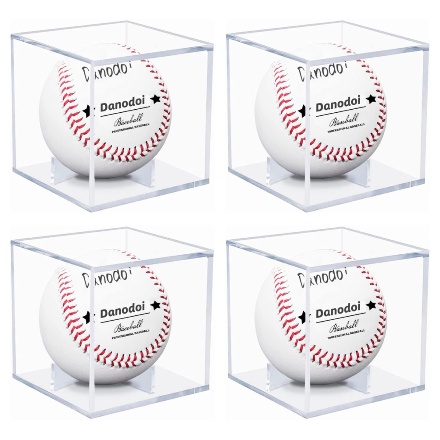 4 Pack Baseball Display Case UV Protected Acrylic Clear Baseball Holder Square Cube Ball Protector Memorabilia Autograph Display Box for Official Size Baseball, Clear