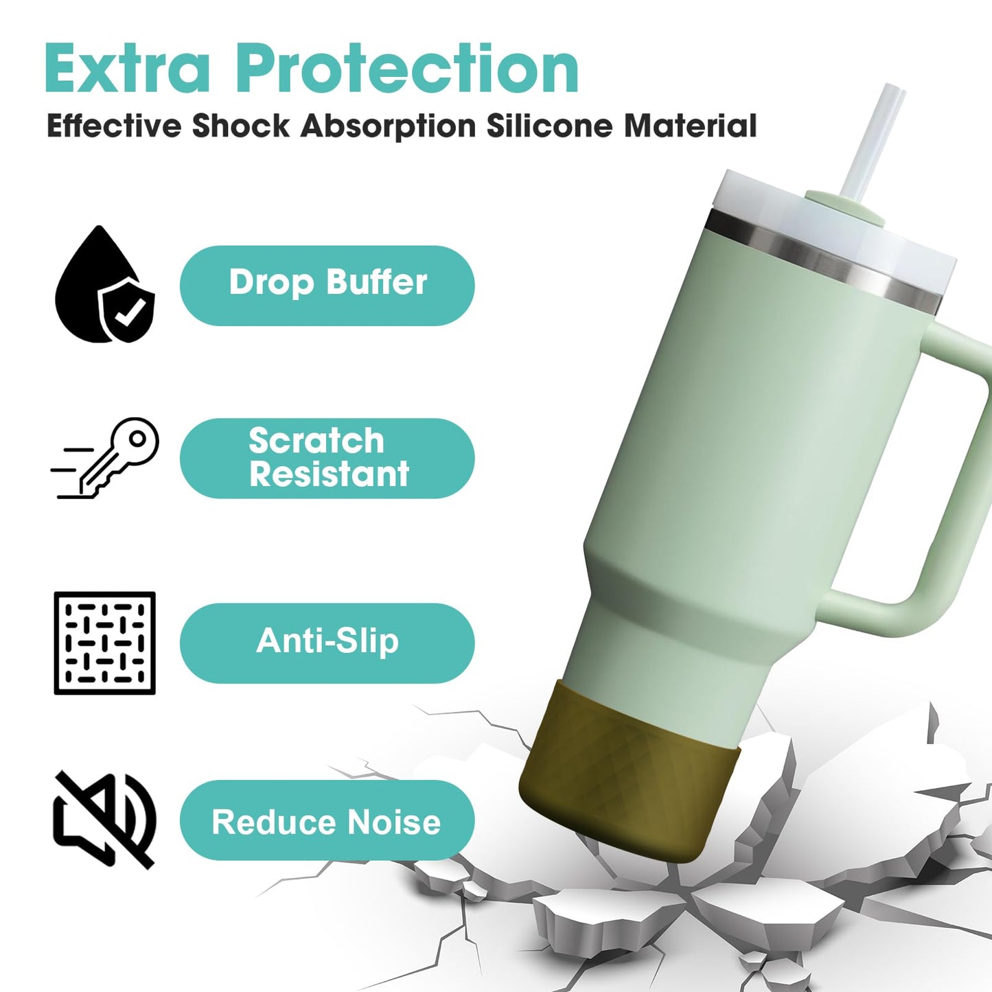 Upgrade 2PCS Protective Silicone Boot Bumper for Stanley Quencher Adventure 40oz 30oz IceFlow 20oz 30oz Tumbler, Water Bottle Bottom Sleeve Cover Accessories for Stanley Mug Cup(Brown Green)
