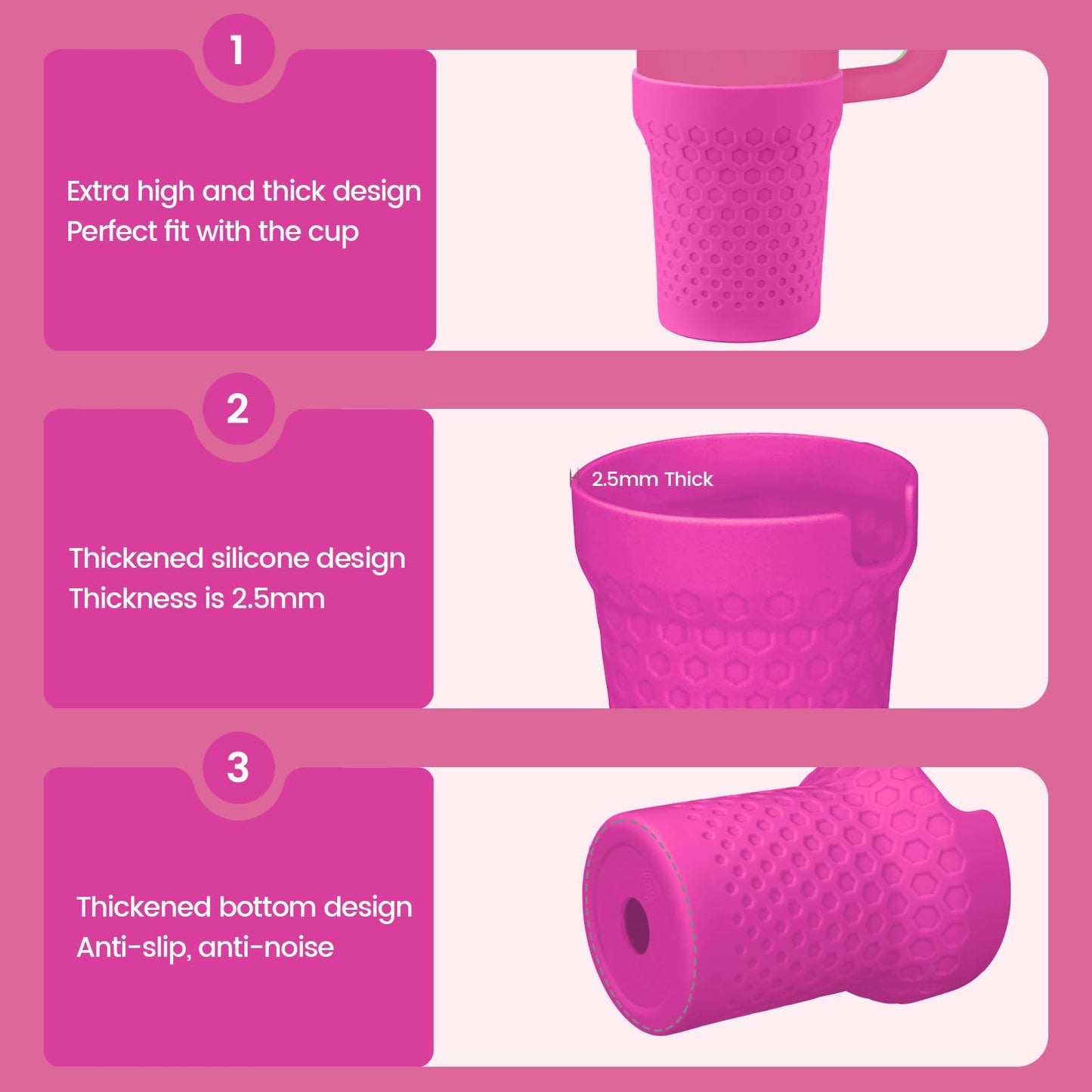 Thxbag Silicone Boot for Stanley Cup 30oz / 20oz, Hot Pink Neon Boot Sleeve Cover Fit with Stanley H2.0 and Quencher Adventure Tumbler Accessories (30 oz & 20 oz, Hot Pink)