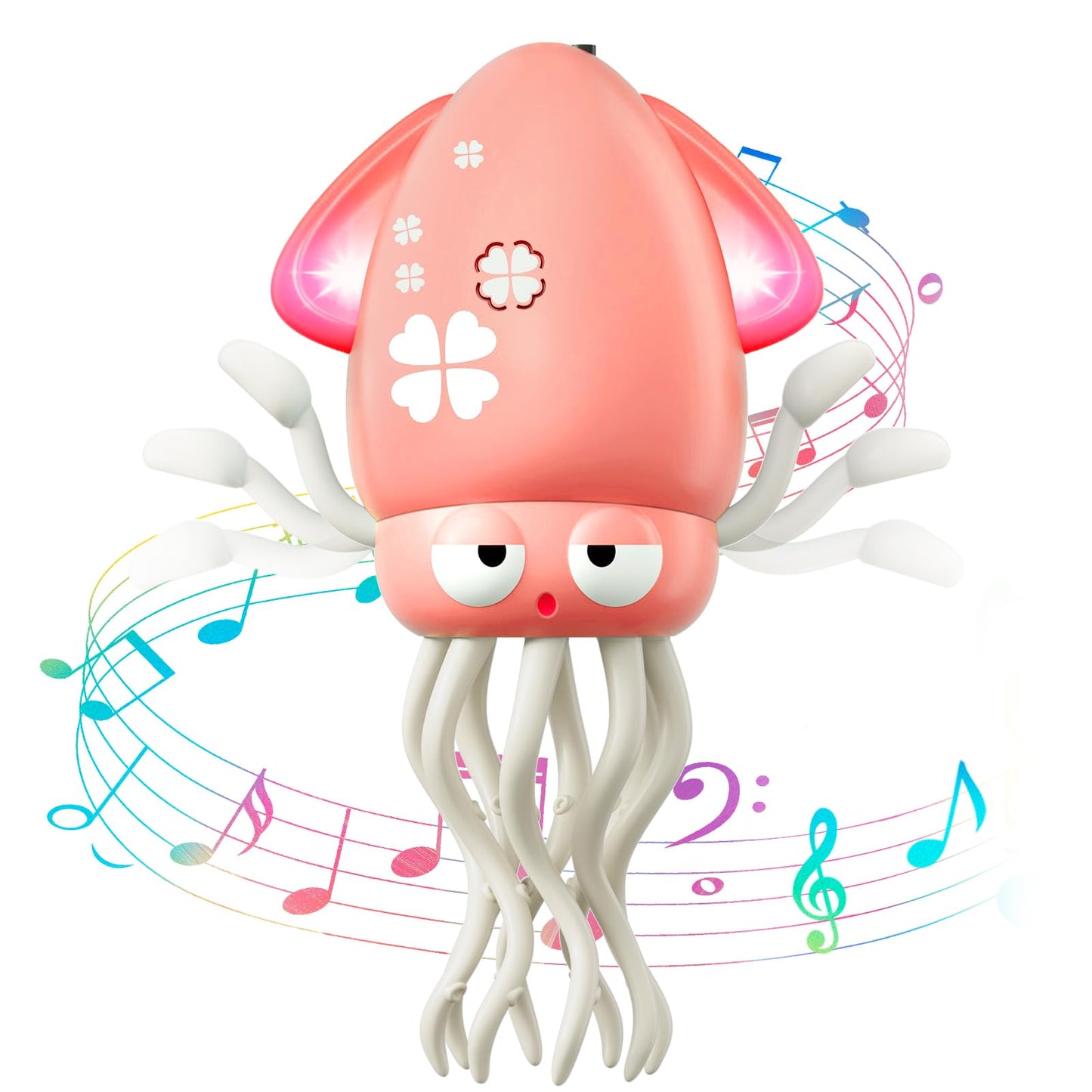 Dancing Squid Baby Toy, Electric Crawling Octopus Tummy Time Toy, Rechargeable Magic Dancing Music Squid Baby Toys for 3 4 5 6 Year Old Kids Boy Girl Birthday Gifts Christmas Stocking Stuffers (Pink)