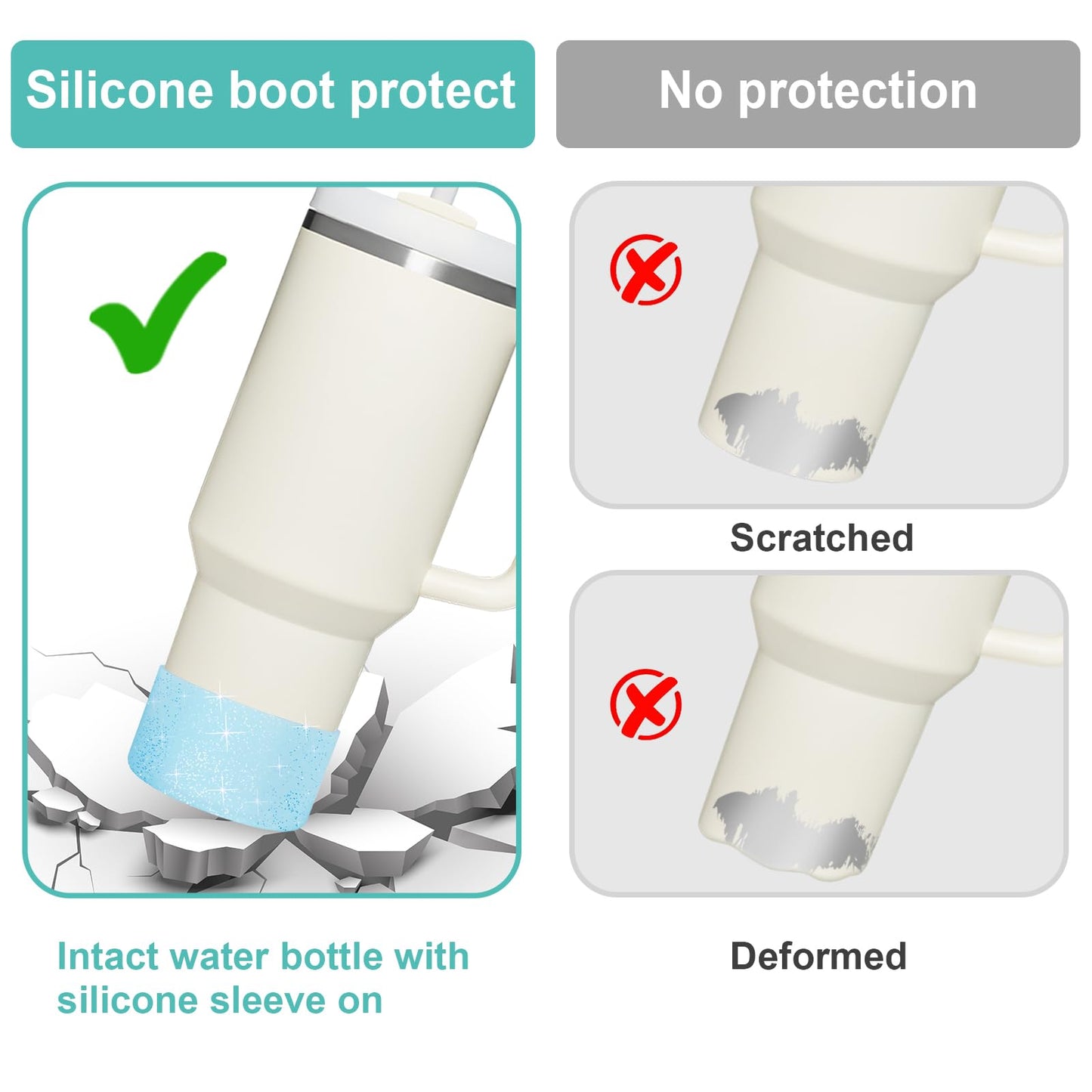 Upgrade 2PCS Protective Silicone Boot Bumper for Stanley Quencher Adventure 40oz 30oz IceFlow 20oz 30oz Tumbler, Water Bottle Bottom Sleeve Cover Accessories for Stanley Mug Cup(Glitter Blue)