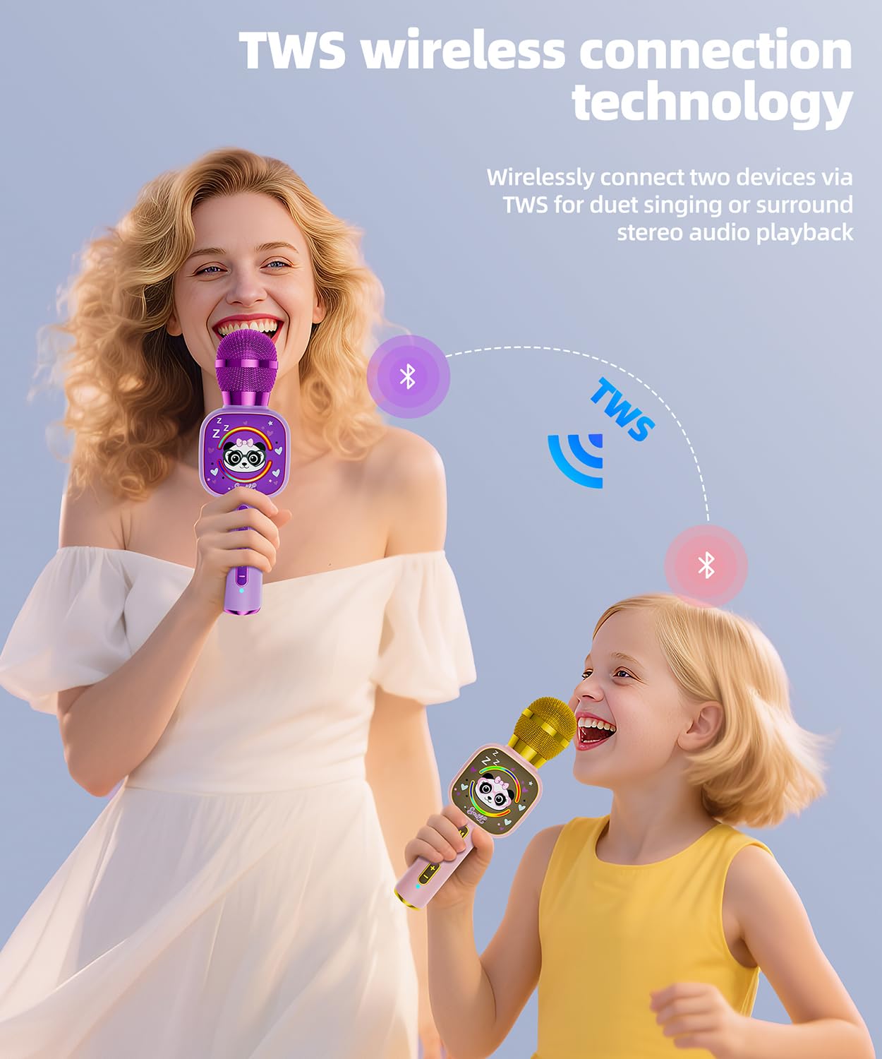 Bluetooth Karaoke Microphone Toy for Kids - Mini Portable Speaker with LED Lights, Wireless Pairing (TWS) for Duet Singing, Christmas Birthday Gift Toys for Boys & Girls Ages 2-12 (black - 1)