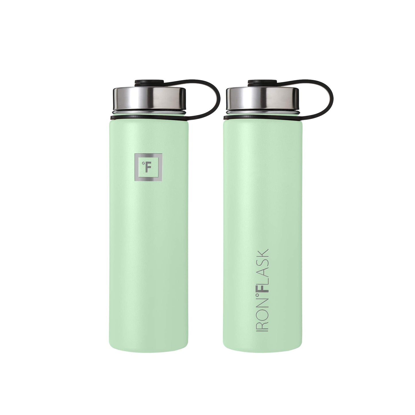 IRON °FLASK Camping & Hiking Hydration Flask, Wide Mouth, 3 Spout Lids, Stainless Steel Outdoor Water Bottle, Double Walled, Insulated Thermos, Metal Canteen - Mint, 22 Oz