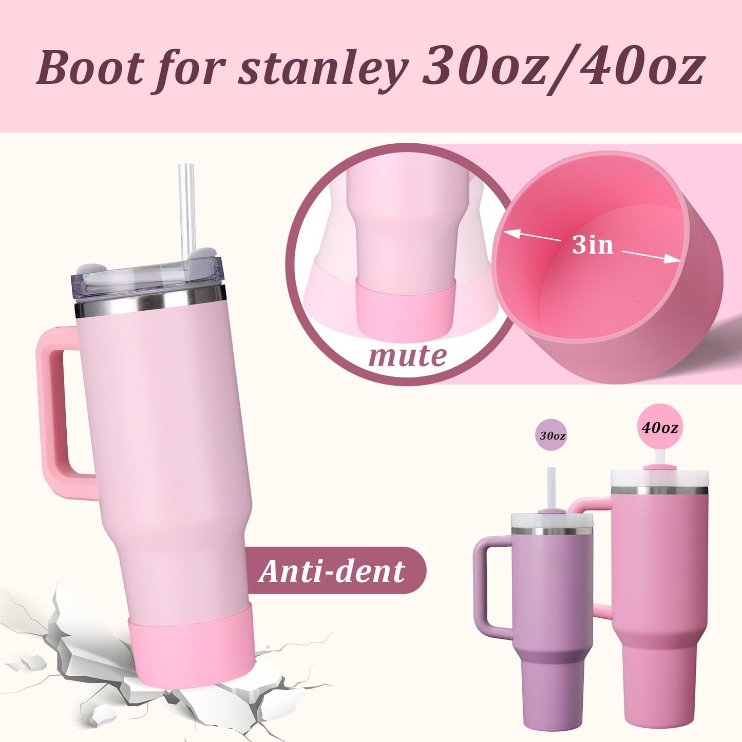 Mity rain 11PCS Cup Accessories for Stanley Cup 30oz 40oz Tumbler with Handle, Including Water Bottle Handle Strap, Spill Proof Stopper, Boot, Straw Topper Cover Cap for Stanley (Pink)