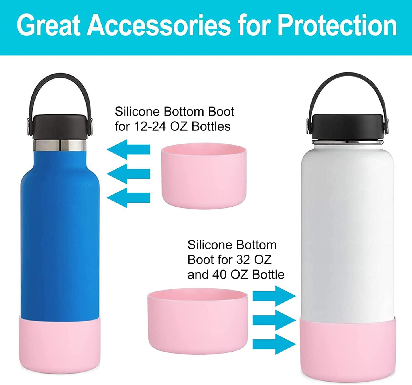 DBIW Boot for Hydro Flask 12-24 OZ Water Bottle/Stanley Tumbler, Bottom Boots for Hydroflask Sports Water Bottles, Silicone Bottom Cover Sleeve (Light Pink-2 Pack, Fits Stanley Cups + Hydro 12-24 oz)