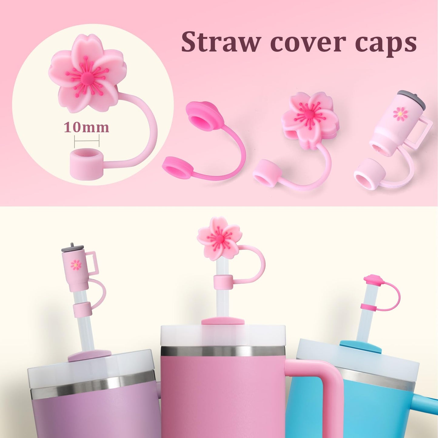 Mity rain 11PCS Cup Accessories for Stanley Cup 30oz 40oz Tumbler with Handle, Including Water Bottle Handle Strap, Spill Proof Stopper, Boot, Straw Topper Cover Cap for Stanley (Pink)