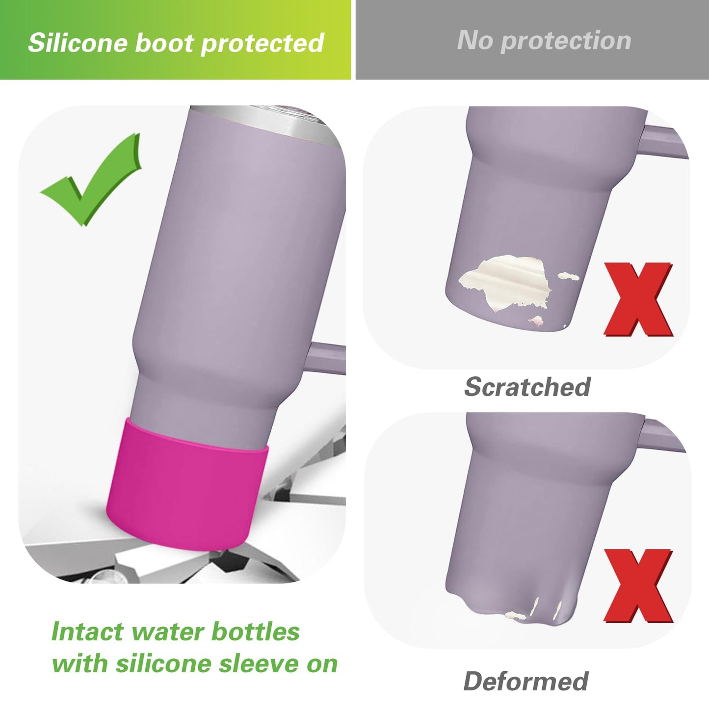 AIERSA 2Pcs Silicone Boot Sleeve for Stanley Quencher 40 oz 30 oz Tumbler with Handle & for IceFlow 20oz 30oz, Protective Water Bottle Cup Bottom Bumper Cover for Stanley Tumbler Accessories,Dark Pink