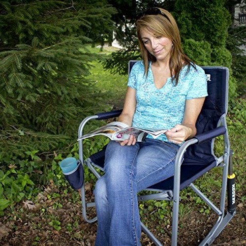 GCI Outdoor Freestyle Rocker Camping Chair | Portable Folding Rocking Chair with Solid, Durable Armrests, Drink Holder & Comfortable Backrest — Indigo Blue