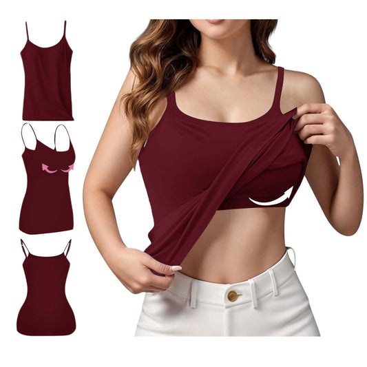 Generic Prime Online Shopping Log in, Tops with Built in Bra for Women, Adjustable Spaghetti Strap Cami Bra 2024 Summer Casual, Built in Bra Tank Tops for Women, Cute Tank Tops for Women, Wine, XL