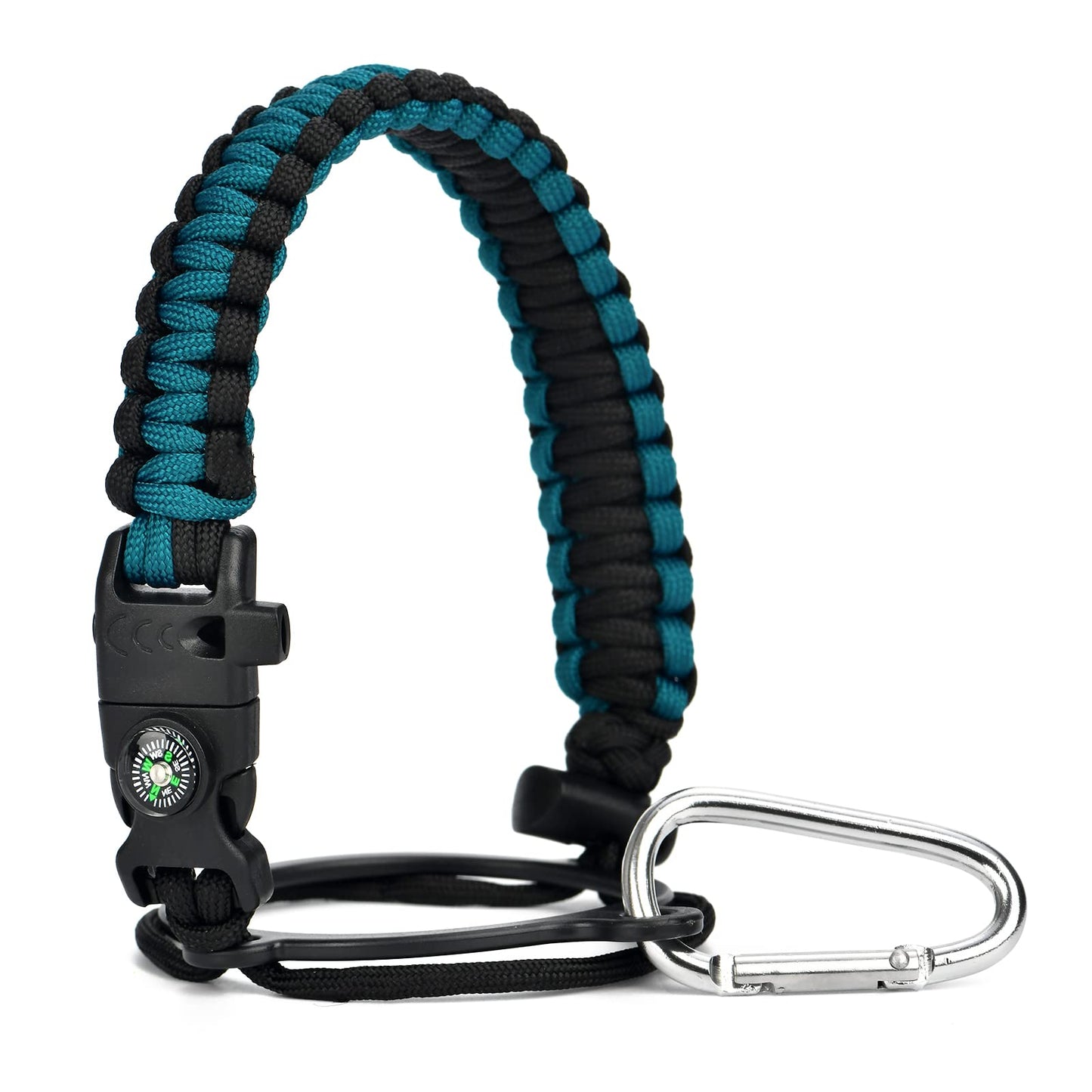 WEREWOLVES Paracord Handle - Fits Wide Mouth Bottles 12oz to 64oz - Durable Carrier, Paracord Carrier Strap Cord with Safety Ring,Compass and Carabiner - Ideal Water Bottle Handle Strap (Mint/Black)