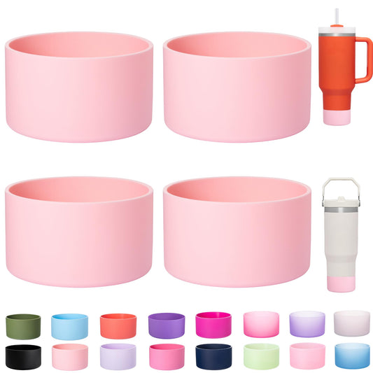 LONPARRY 4-Pack Silicone Boot for Stanley Cup Quencher IceFlow Rubber Bottom Sleeve Protector for Stanley Tumbler HydroFlask Simple Modern Owala Car Travel Cup Bottle Bottom (4 Pink)