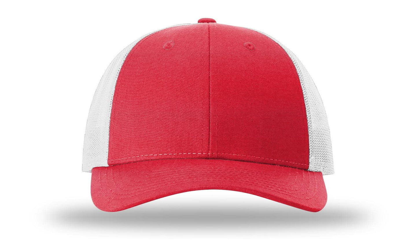 Richardson 115 Low Profile Trucker Hat Snapback Cap Adjustable Baseball Hat Blank Hat Bulk Hats - Red Heather/Light Grey