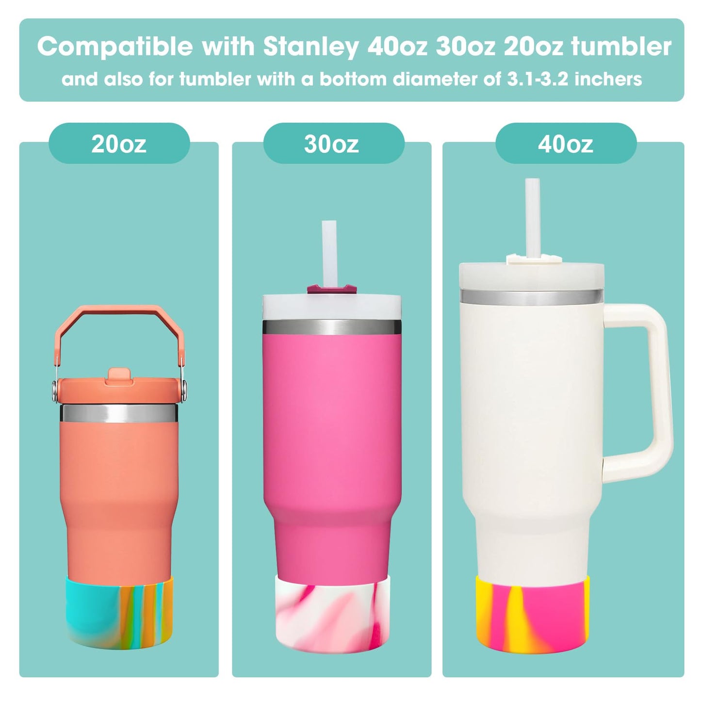 Upgrade 2PCS Protective Silicone Boot Bumper for Stanley Quencher Adventure 40oz 30oz IceFlow 20oz 30oz Tumbler, Water Bottle Bottom Sleeve Cover Accessories for Stanley Mug Cup(Orange+Pink)