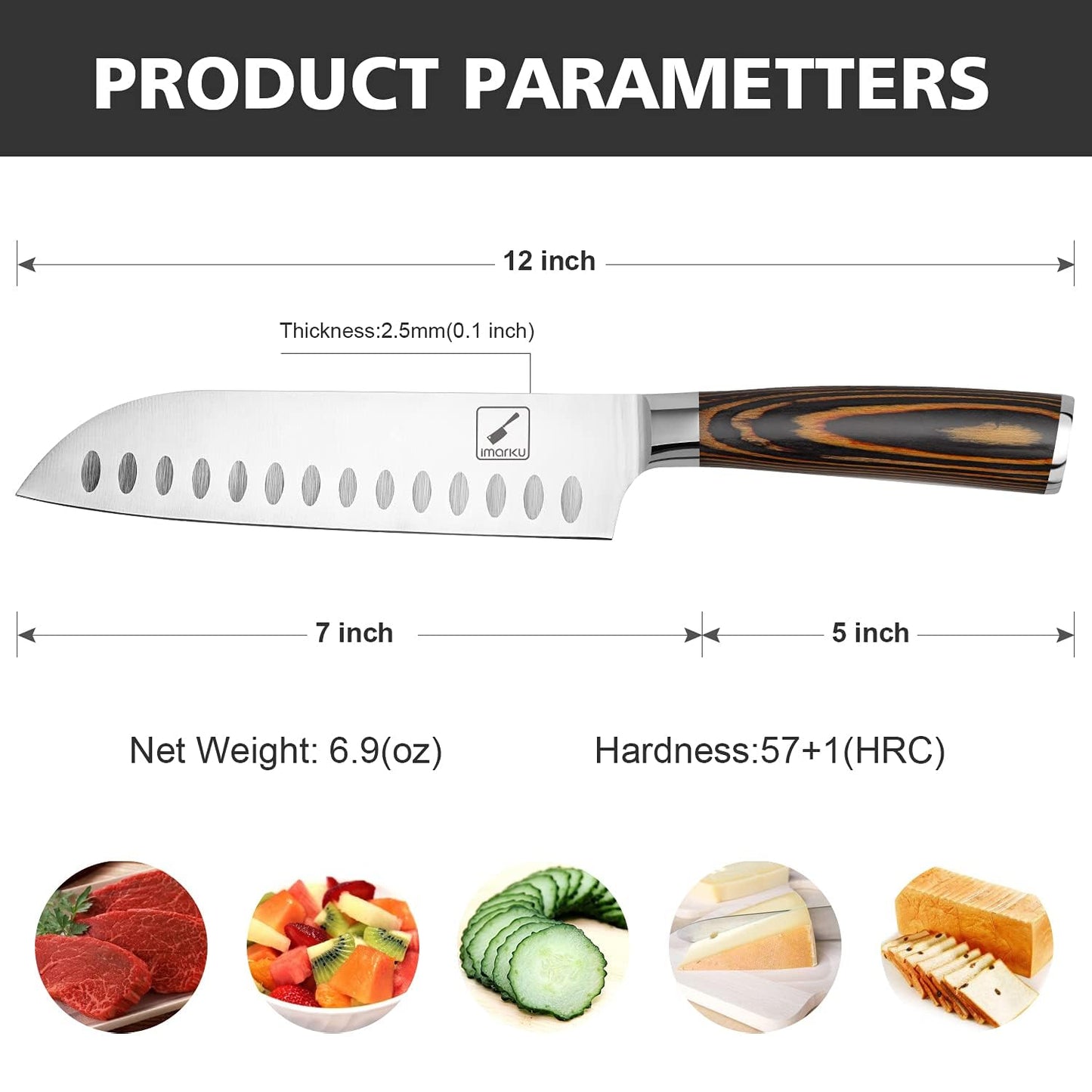 imarku Santoku Knife, 7 inch Kitchen Knife Ultra Sharp Cooking Knife Japanese Chef Knife - German HC Stainless Steel 7Cr17Mov - Ergonomic Pakkawood Handle, Christmas Gifts for Women/Men, Orange