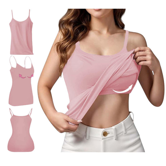 my account overstock items clearance Spaghetti Strap Tank Top with Built in Bra, Camisole Tops for Women 2024 Summer Casual, Built in Bra Tank Tops for Women, Bra Tank Tops for Women, Pink, XL
