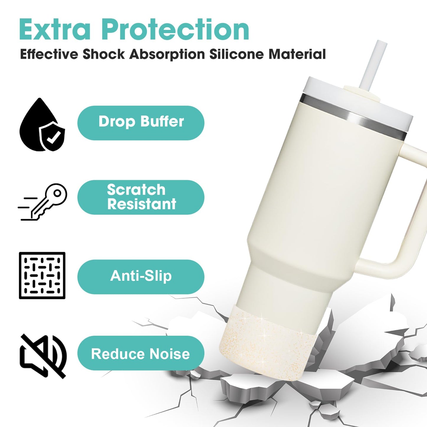 Upgrade 2PCS Protective Silicone Boot Bumper for Stanley Quencher Adventure 40oz 30oz IceFlow 20oz 30oz Tumbler, Water Bottle Bottom Sleeve Cover Accessories for Stanley Mug Cup(Glitter Golden)