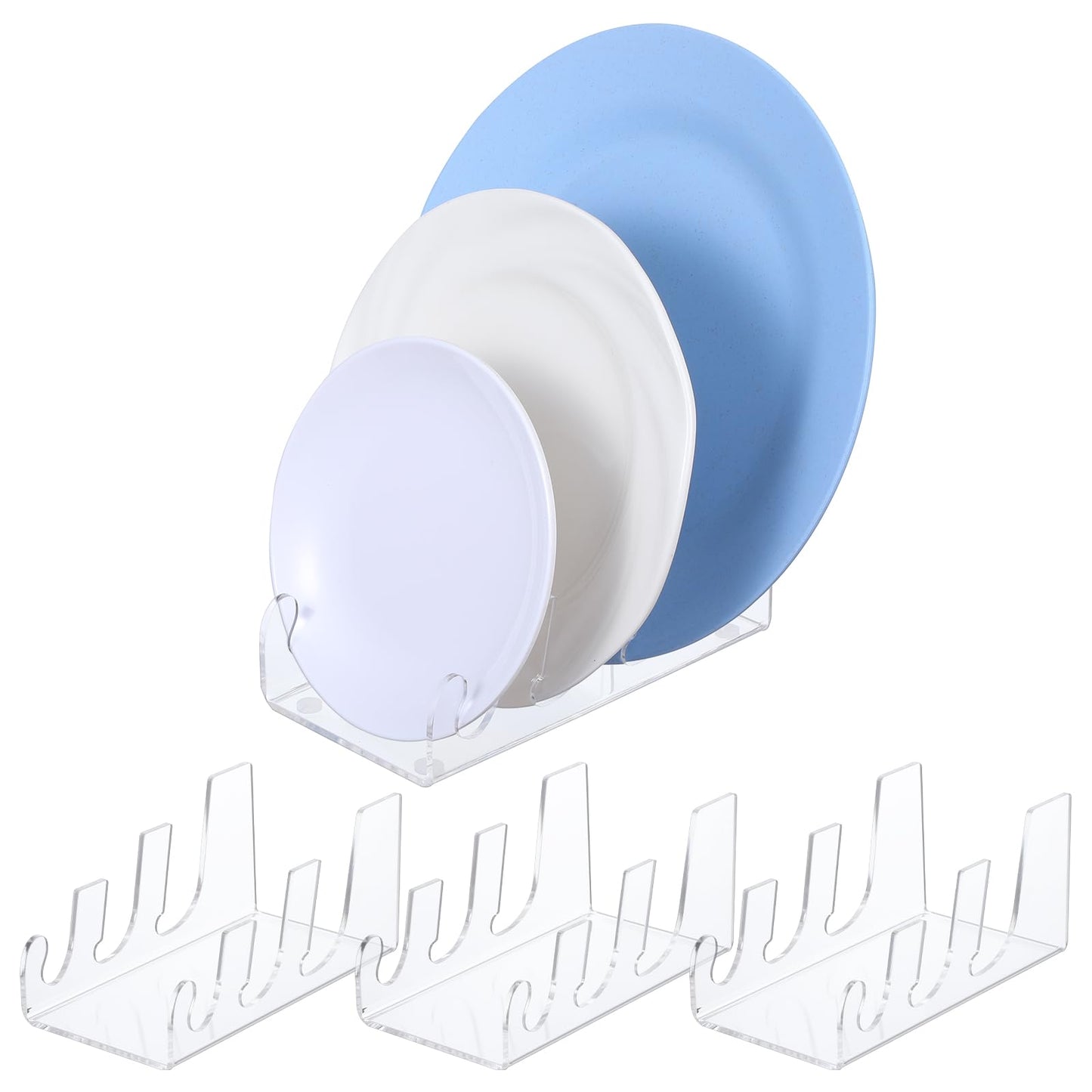 4 Pcs 3 Tier Plate Dinnerware Display Stand Acrylic Clear Plate Stand China Platters Holder Setting Racks for Display Pictures or Plate, Kitchenware, Home Office Supplies Festival Party Decoration