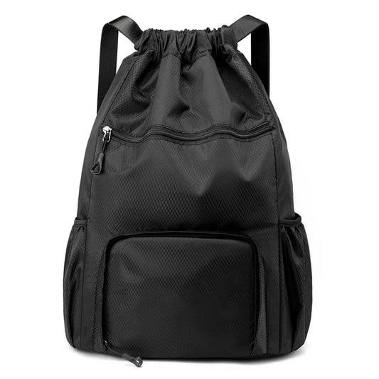 ChuLian Drawstring Backpack with Wet Pocket & Shoe Compartment, Water-Resistant Sports Gym Beach Swim String Bag for Women Men Black