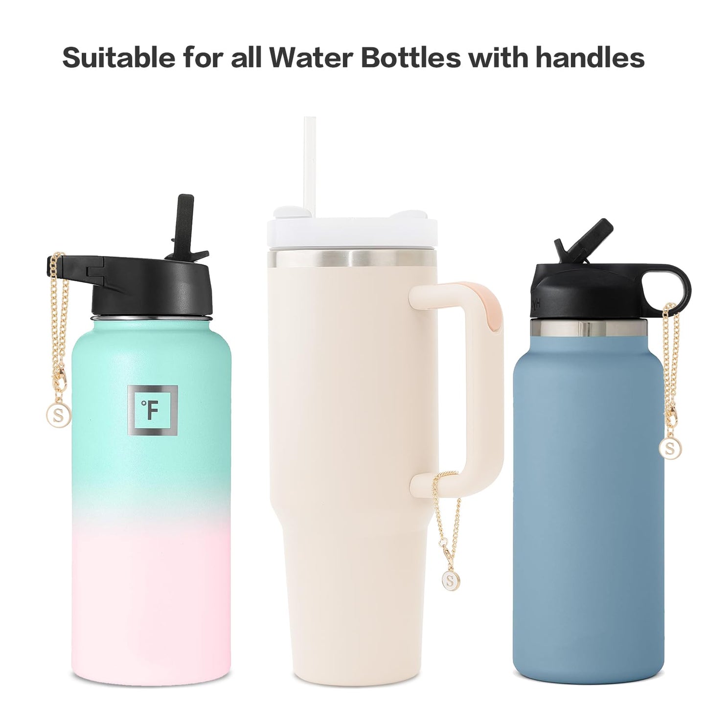 Letter Charm Accessories For Stanley Cup,Gold Initial Chain Water Bottle Name Id Charms for Tumbler,Yeti, Simple Modern Cups Handle (U)