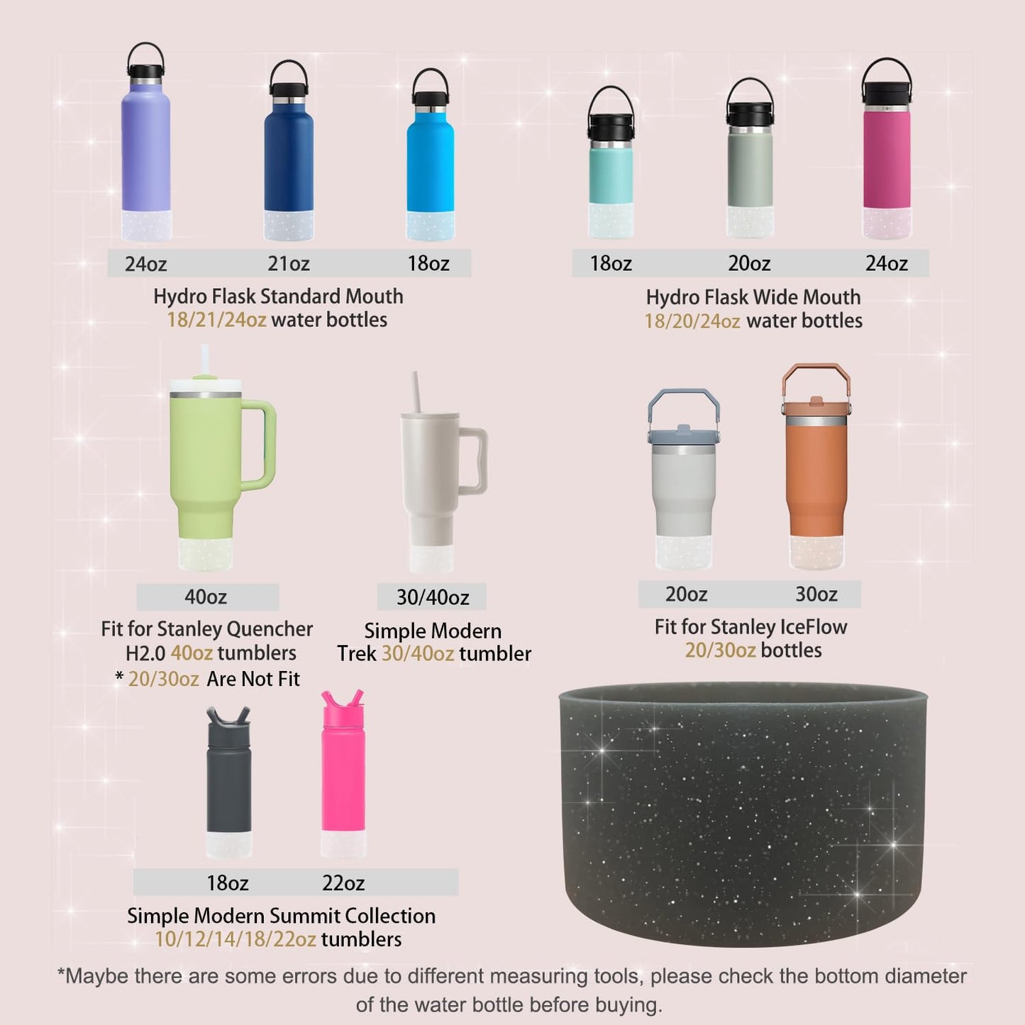 WORBSS Silicone Boot Sleeve Accessories for Stanley Cup H2.0 40oz Tumbler & Hydro Flask 18-24oz for Wide Mouth Water Bottles Protector Bottom Sleeve Cover Bumper As the Best Gfits for Your Trip