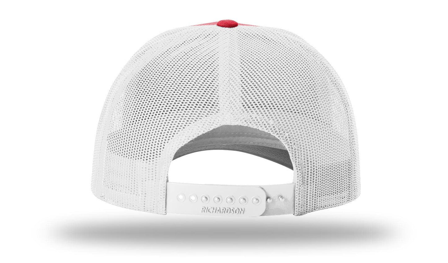 Richardson 115 Low Profile Trucker Hat Snapback Cap Adjustable Baseball Hat Blank Hat Bulk Hats - Red Heather/Light Grey