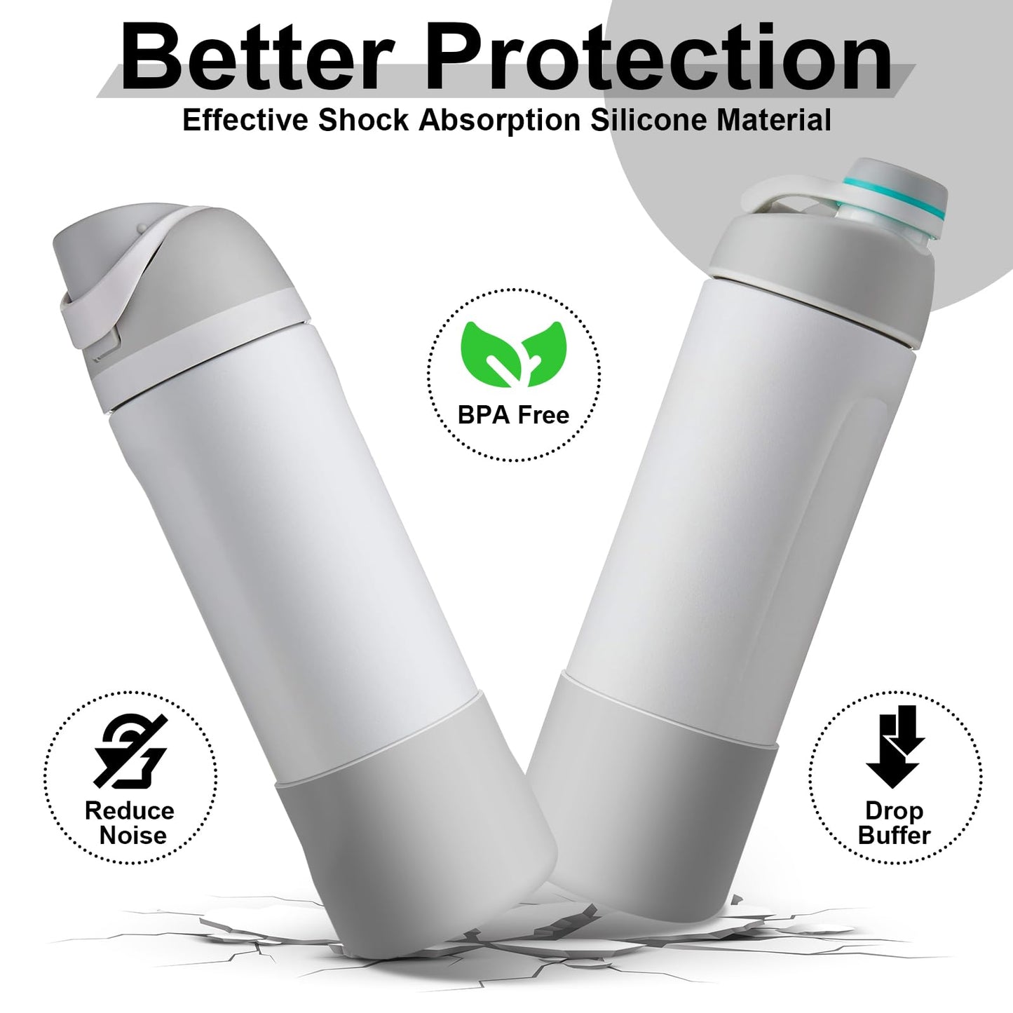 Comheral 2PCS Silicone Water Bottle Boot for Owala 24oz, Anti-Slip Protective Sleeve Bottom Bumper for FreeSip, Twist, and Flip Stainless Steel Bottles, Dishwasher Safe and BPA Free(Gray)
