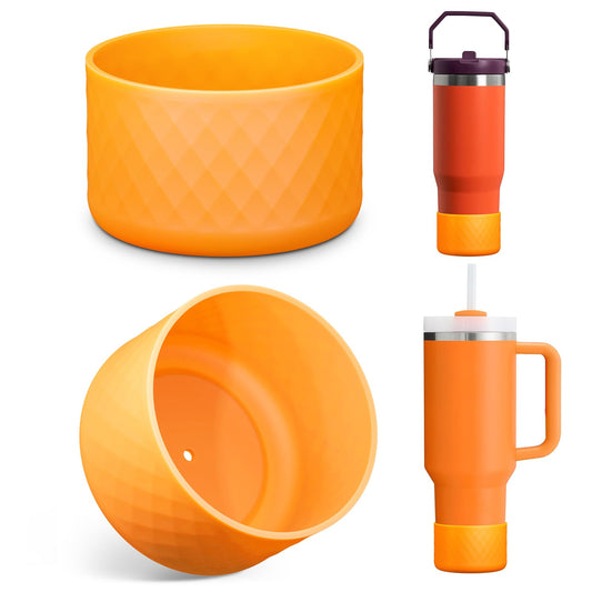 Upgrade 2PCS Protective Silicone Boot Bumper for Stanley Quencher Adventure 40oz 30oz IceFlow 20oz 30oz Tumbler, Water Bottle Bottom Sleeve Cover Accessories for Stanley Mug Cup(Orange)