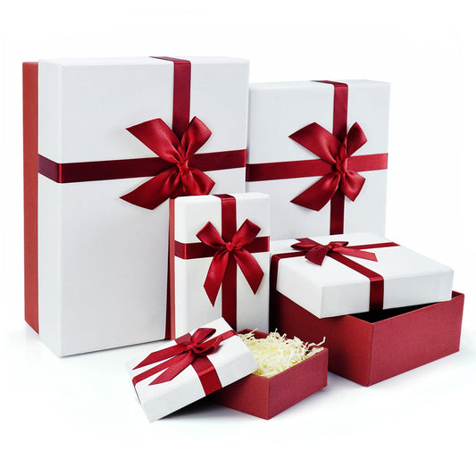 Eerbaier Gift Boxes with Lids for Presents, 5 Sizes Gift Wrap Boxes, Present Boxes for Weddings, Birthdays, and All Gift Giving Occasions(Red/White)