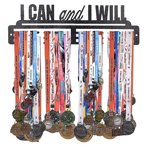 SEHAZ ARTWORKS Medal Hanger Display | Medal Holder Display | Medal Display Hanger | Medal Holder Wall (Holds Upto 30-40 Medals) I Can I Will Black