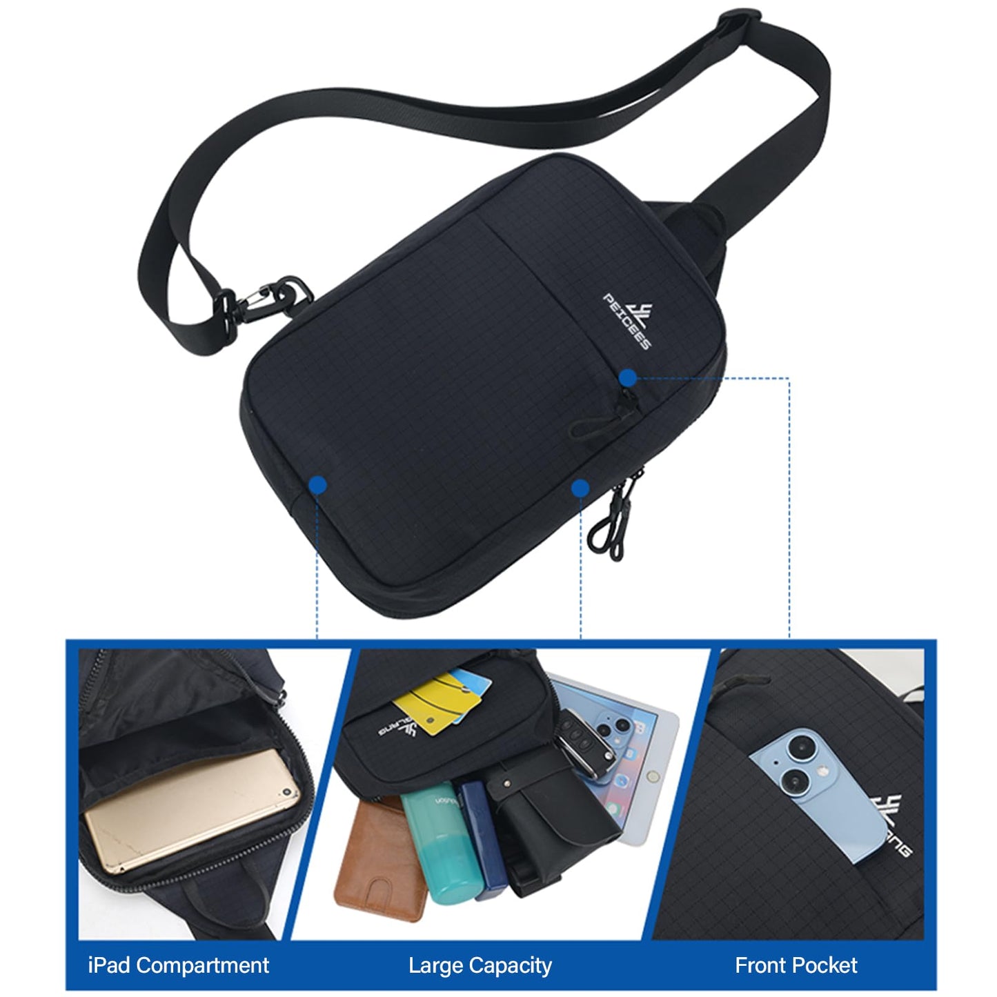 Peicees Mini Sling Bag for Women Men Trendy Casual Phone Chest Bag Waterproof Crossbody Daypack, Turquoise