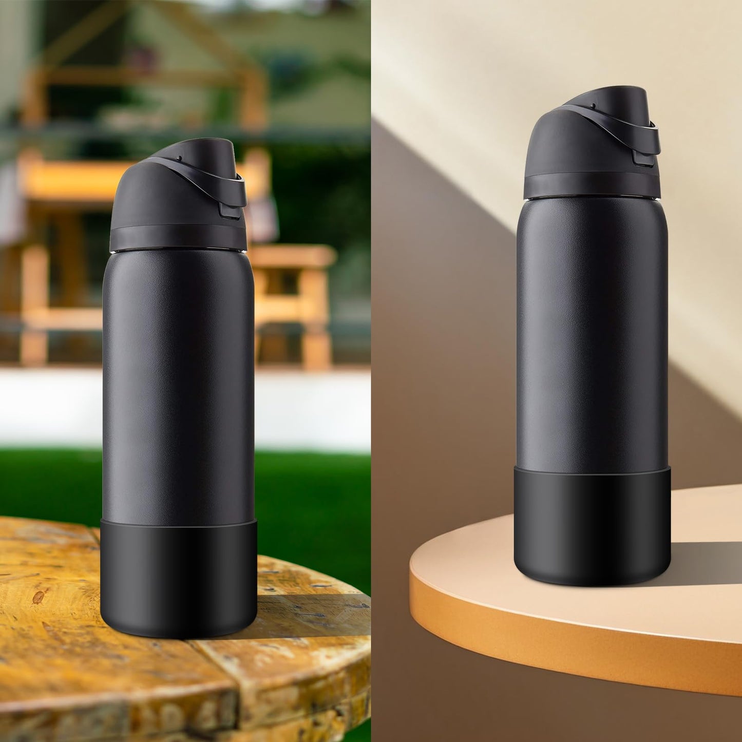 Comheral 2PCS Silicone Water Bottle Boot for Owala 40oz, Anti-Slip Protective Sleeve Bottom Bumper for FreeSip, Twist, and Flip Stainless Steel Bottles, Dishwasher Safe and BPA Free(Black)