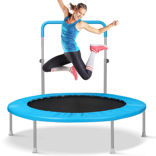 Lyromix 40Inch Rebounder Trampoline for Adults with Adjustable Bar, Mini Fitness Trampoline for Adults and Kids, Small Exercise Trampoline with Handle for Indoor Outdoor Workout, Blue