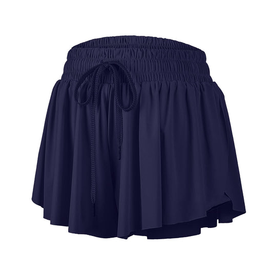 Flowy Gym Shorts Women Yoga Athletic Workout Running Skort Exercise Sweat Spandex Skirts Cute Comfy Lounge Womens Trendy Clothes with Pockets Casual Summer(S, Navy Blue)
