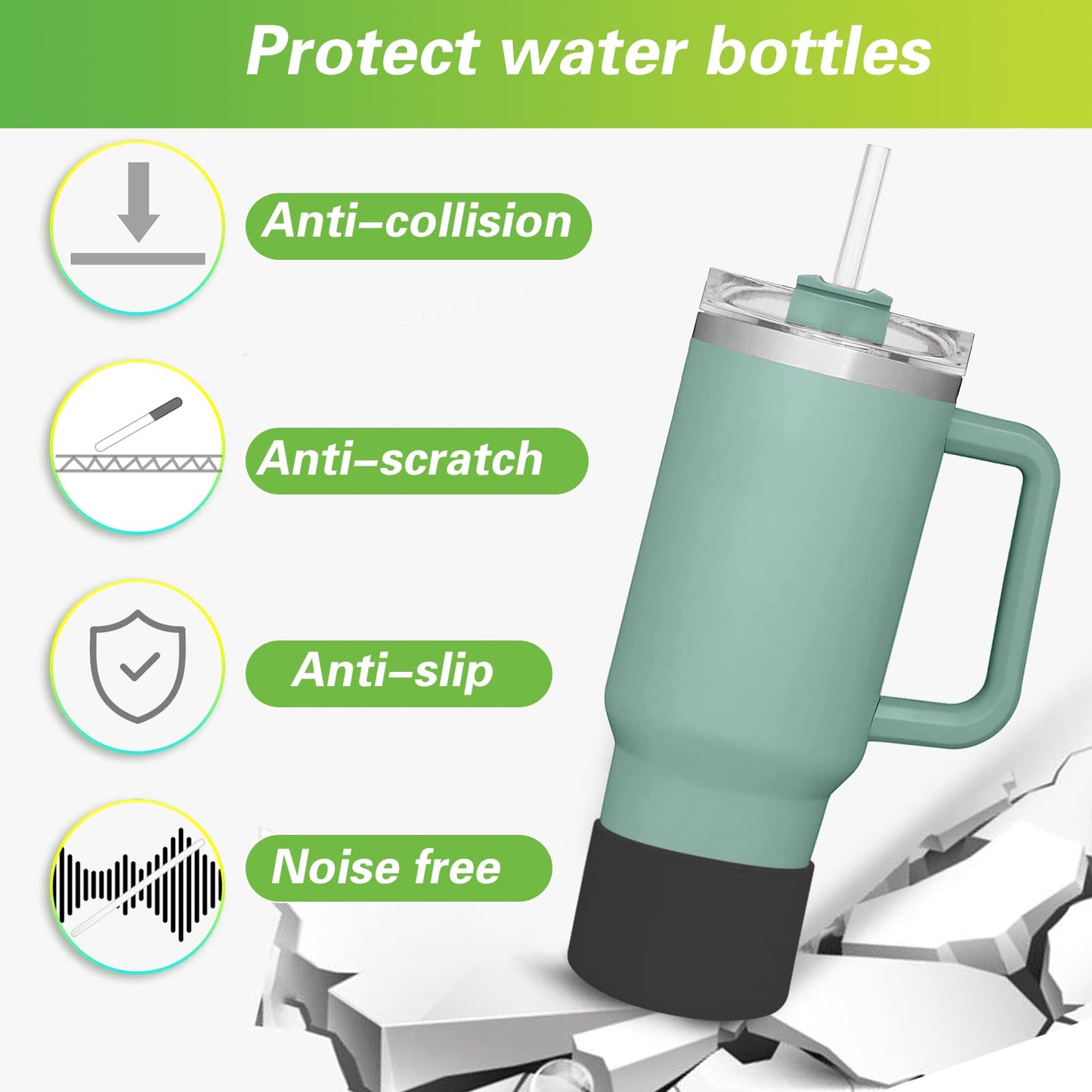 AIERSA 3Pcs Silicone Boot Sleeve for Stanley Quencher 40 oz 30 oz Tumbler with Handle & for IceFlow 20oz 30oz, Protective Water Bottle Cup Bottom Bumper Cover for Stanley Tumbler Accessories, Black