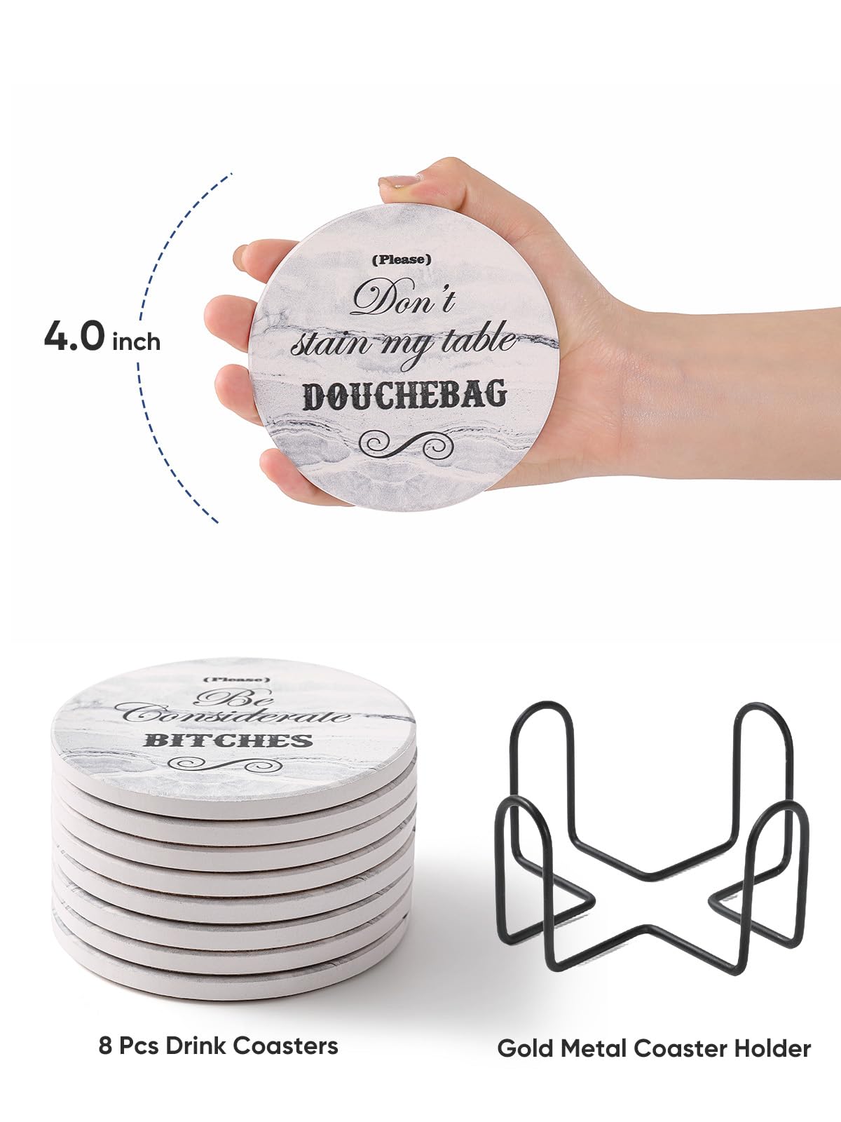 LIFVER Funny Coasters Set - White Elephant & Christmas Coasters - Unique & Funny Gifts for Women, Men, Friends & Adults