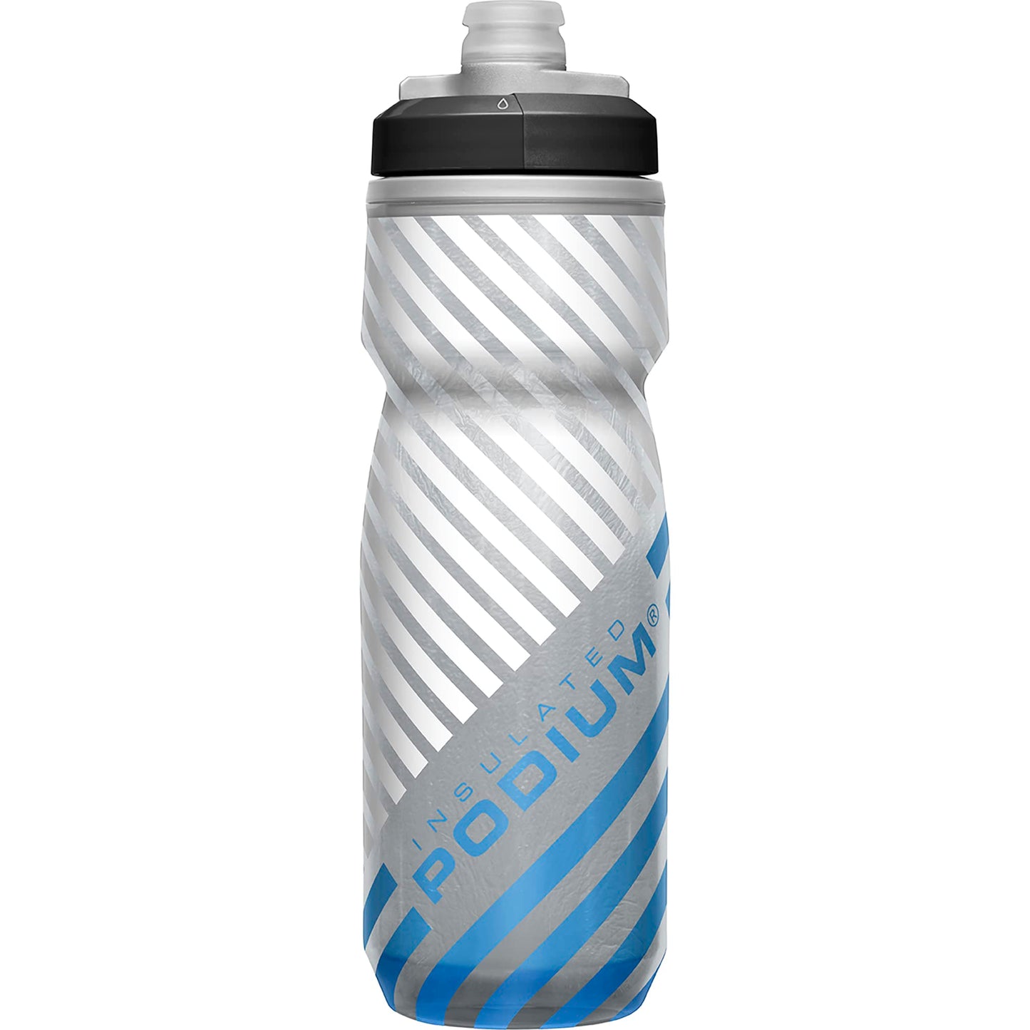 CamelBak Podium Chill Insulated Bike Water Bottle - Easy Squeeze Bottle - Fits Most Bike Cages - 21oz, Grey Blue Stripe