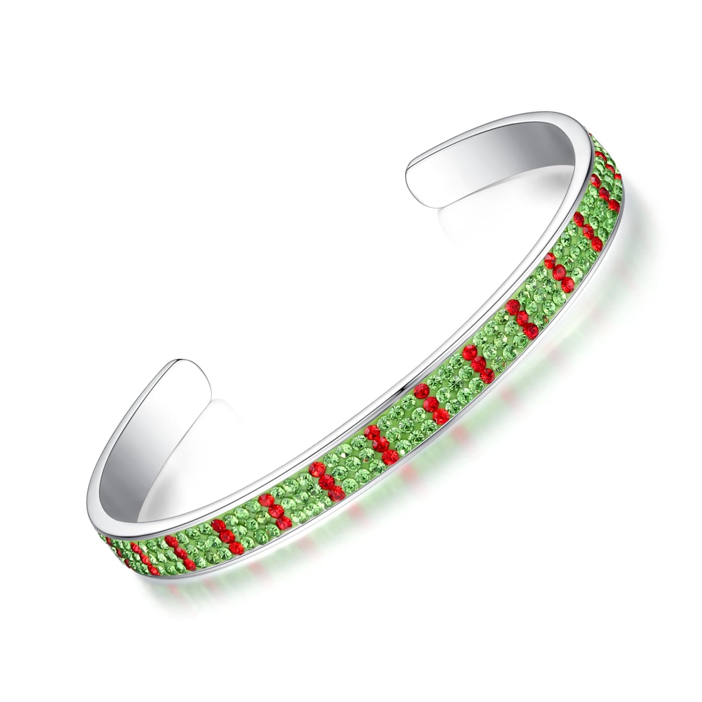 MUYUU Christmas Cuff Bracelet, Silver Plated Red and Green Bracelet, Sparkly Crystal Bracelet For Women Fashion Jewelry