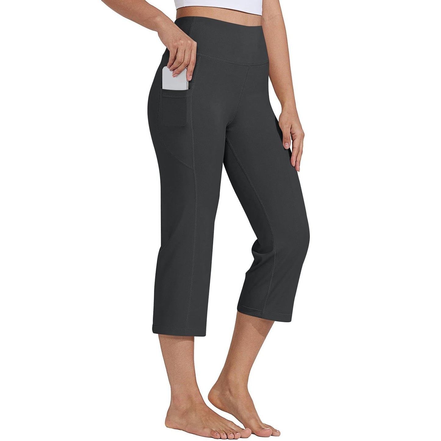 Generic Women's Plus Size High Waist Capri Casual Summer Loose Yoga Pants Lounge Sweat Capris Sweatpants Pockets Baggy Pajamas (Dark Gray,XXL), XX-Large