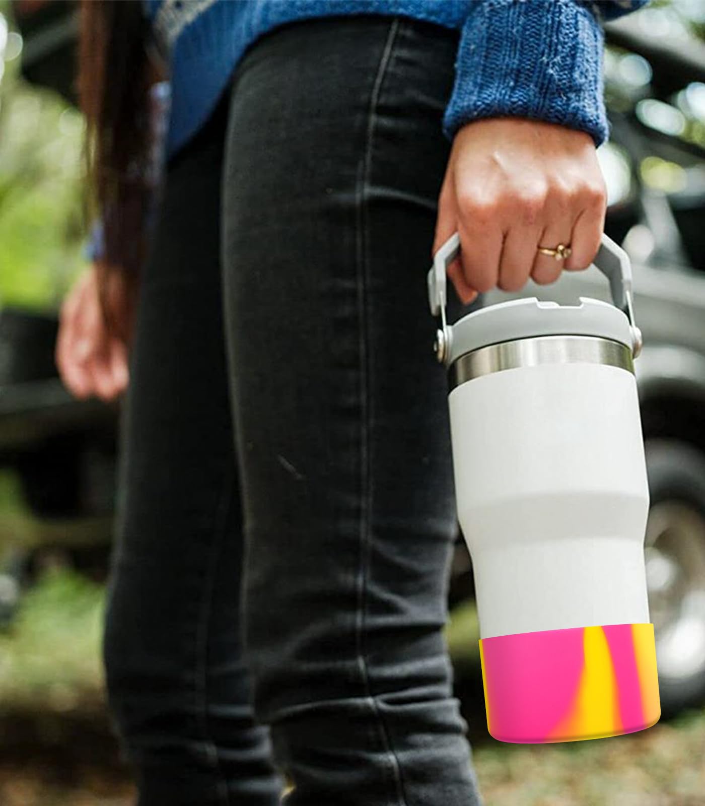 Upgrade 2PCS Protective Silicone Boot Bumper for Stanley Quencher Adventure 40oz 30oz IceFlow 20oz 30oz Tumbler, Water Bottle Bottom Sleeve Cover Accessories for Stanley Mug Cup(Orange+Pink)