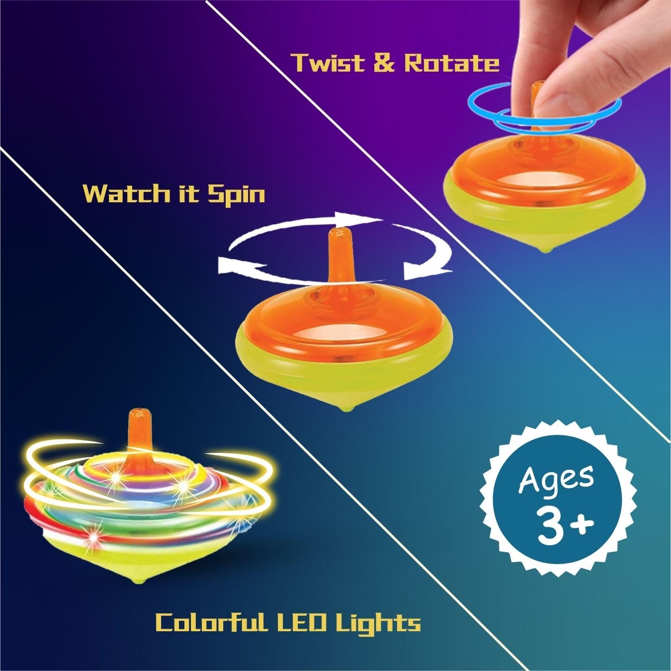 100 Pieces LED Light Up Flashing Mini Spinning Tops with Gyroscope - Kids Novelty Bulk Spin Toys Party Favors Bundle Pack Multicolored