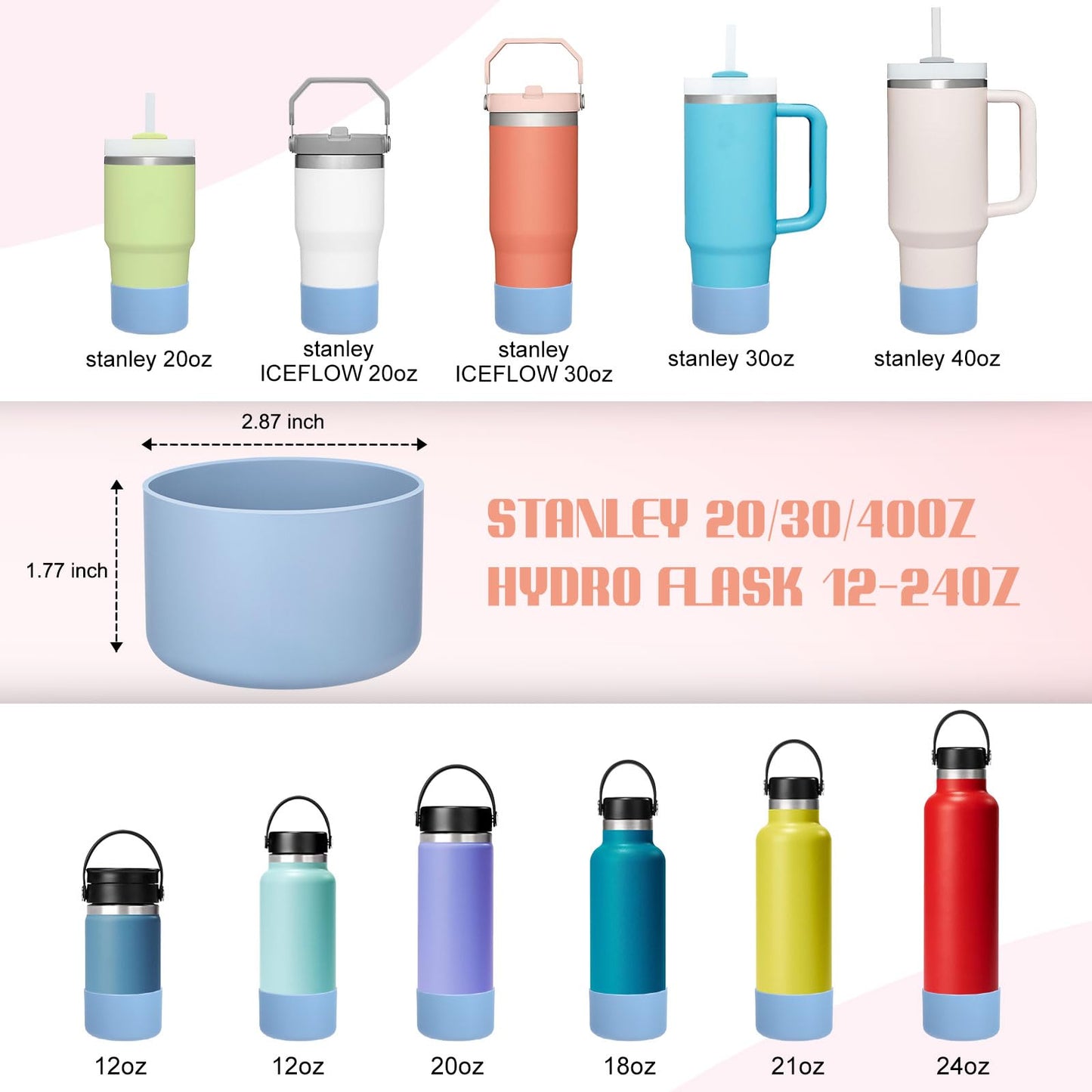 DBIW Boot for Hydro Flask 12-24OZ Water Bottle/Stanley Tumbler 40OZ, Bottom Boots for Hydroflask Sports Water Bottles, Silicone Bottom Cover Sleeve (Chambray, Fits Stanley Cups + Hydro 12-24 oz)