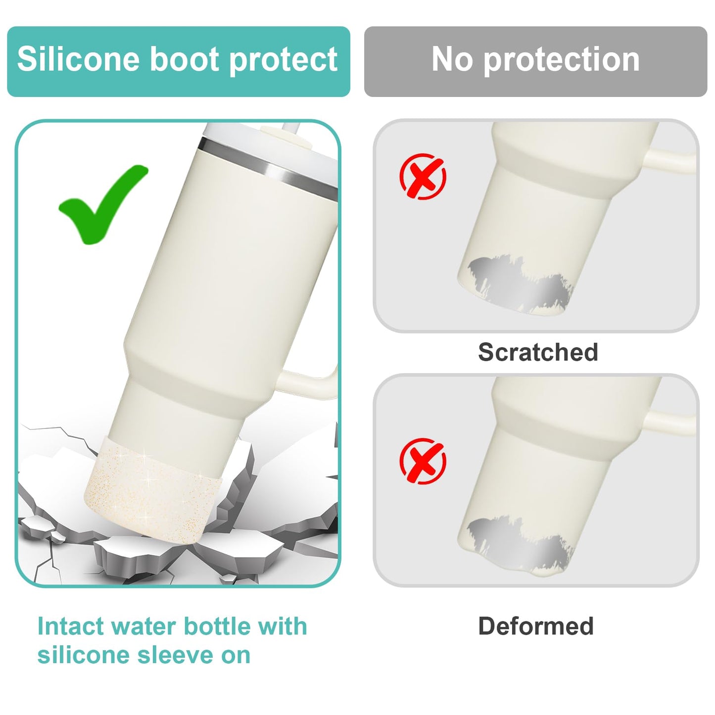 Upgrade 2PCS Protective Silicone Boot Bumper for Stanley Quencher Adventure 40oz 30oz IceFlow 20oz 30oz Tumbler, Water Bottle Bottom Sleeve Cover Accessories for Stanley Mug Cup(Glitter Golden)