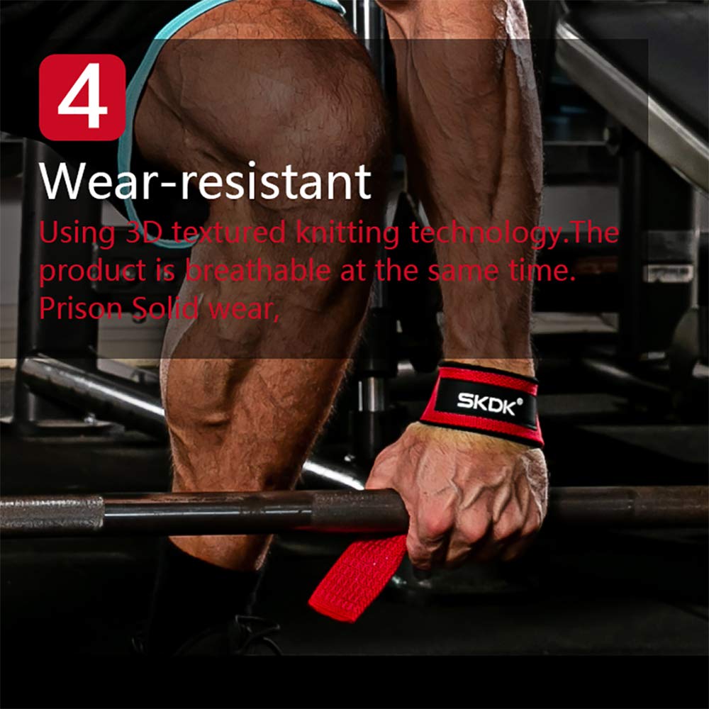 SKDK Cotton Hard Pull Wrist Lifting Straps Grips Band-Deadlift Straps with Neoprene Cushioned Wrist Padded and Anti-Skid Silicone - for Weightlifting, Bodybuilding, Xfit, Strength Training (Red)