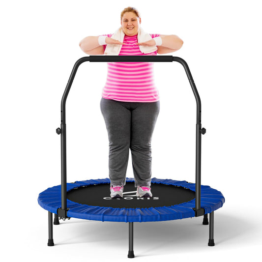 CLORIS 38in/40in/48in Folding Trampoline Mini Rebounder Fitness Trampoline with Adjustable Foam Handle for Kids/Adult, with safty Padded Cover Best Gift for Kids/Adult (Yellow)… (40in-Blue)