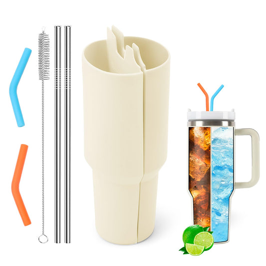 LittleHugs Silicone 2-in-1 Cup for Stanley Cup 40 oz Compatible with Stanley Cup Accessories,Double Drinks Bag Fit Stanley Cups Dispense Different Beverages (Cream)