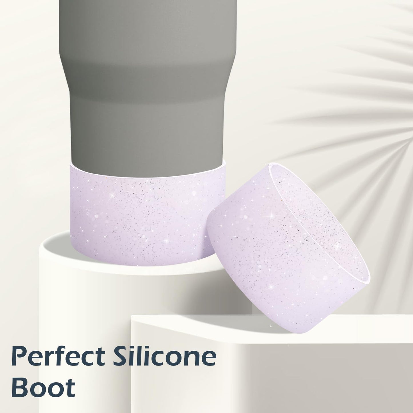 Cadolen Glitter Silicone Boot, 2 PCS for Stanley Boot, Compatible with 30 40oz Stanley Cup, Slip/Scratch/Noise Protector for Stanley Accessories and More Bottles/Tumblers Bottom of 2.8-2.95in